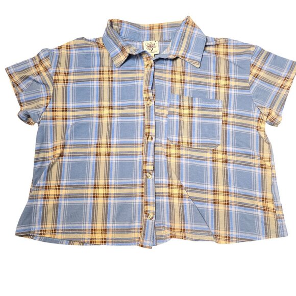 Self Esteem Tops - Self Esteem Blue Plaid Crop Top Size XL Excellent Used Condition